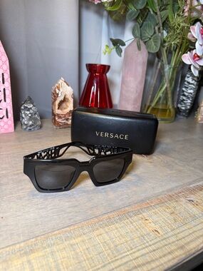 Versace Black Square Sunglasses with Cutout Temples